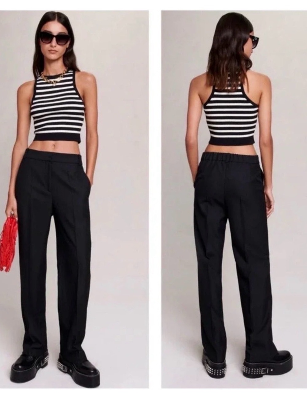 Maje Pinalu Trousers Black High Rise Elastic Waist Office Quiet Luxury French